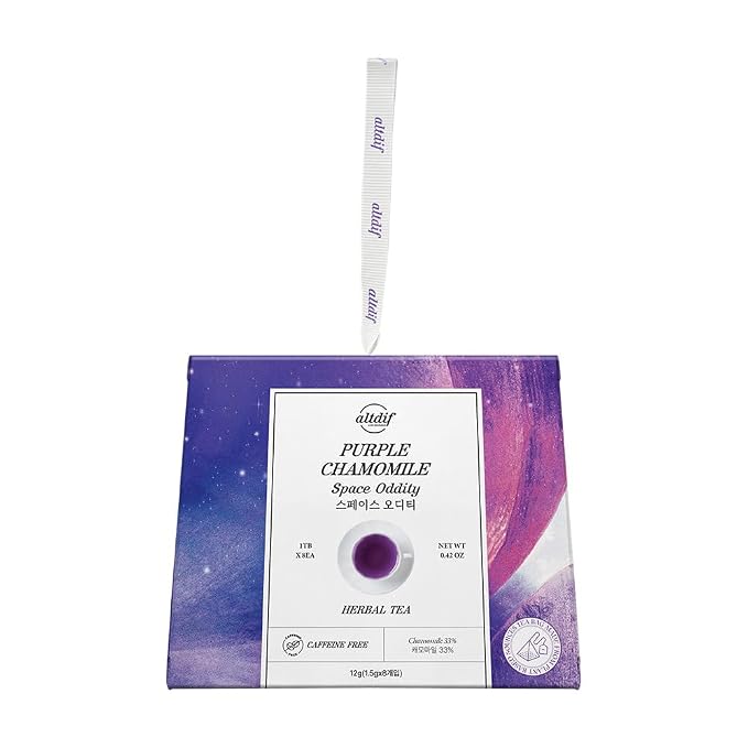 ALTDIF Purple Chamomile Space Oddity Organic Herbal Tea Bag Set - Black Tea with Muscat Grape and Rose Notes - Luxury Tea Box for Relaxation - Fancy Tea Box for Women - 8 Pyramid Teabags