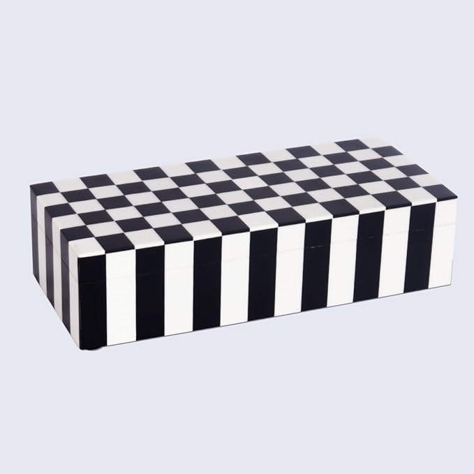 Handicrafts Home Decorative Storage Box with Lid, Black and White Decorative Box for Remote Controls, Coffee Table Storage Organizer, Keepsake Box for Living Room, Shelf & Hallway Decor, 10x4.5x2.5
