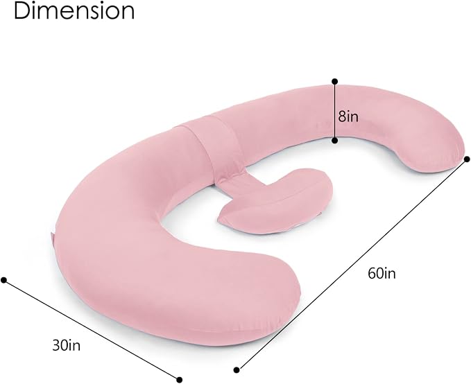 QUEEN ROSE Cooling Pregnancy Pillows, E Shaped Maternity Pillow for Sleeping, with Extra Wedge Pillow for Belly Support, 60 Inch Full Body Pillow, Pink