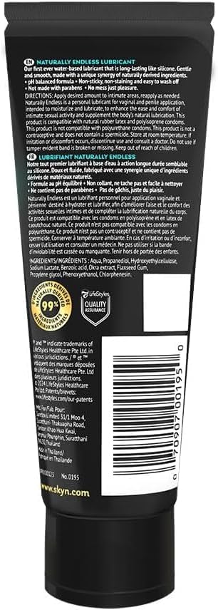 SKYN Naturally Endless Personal Lubricant – 4 oz – Water Based Lube for Men, Women and Couples, Safe with Latex and Latex-Free Condoms and Personal Devices