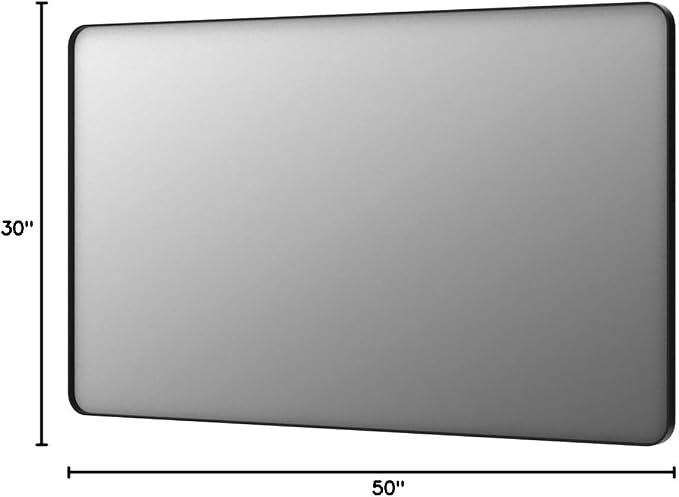 LOAAO 50X30 Inch Black Bathroom Mirror Metal Framed | Matte Black, Rounded Rectangle, Anti-Rust, Tempered Glass, Hangs Horizontally or Vertically