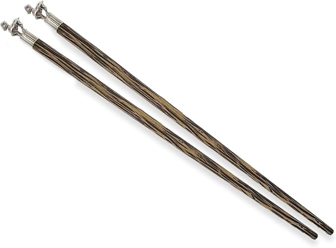 Wooden Chopsticks 9⅞" Long Coconut Palm Wood Chopstick With Metal Goat Top Eating Utensils Oriental Cutlery Asian Tableware Decorative Dinnerware to Serve Chinese Japanese Korean Food