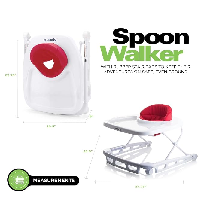 Joovy Spoon Baby Walker & Activity Center Featuring Three Adjustable Heights, Extra-Large Tray, and 30 lb Weight Capacity - JPMA Safety Certified, Red