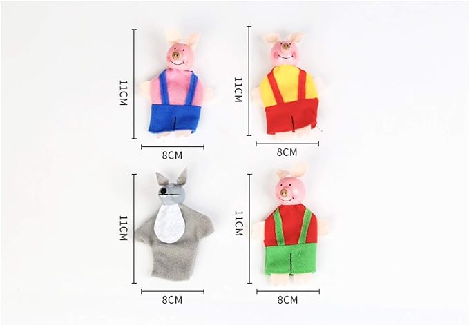 3 Little Pigs & Big Bad Wolf Finger Puppets, 4Pcs Educational Storytelling Finger Puppets Toy for Kids, Preschool & Party Favors