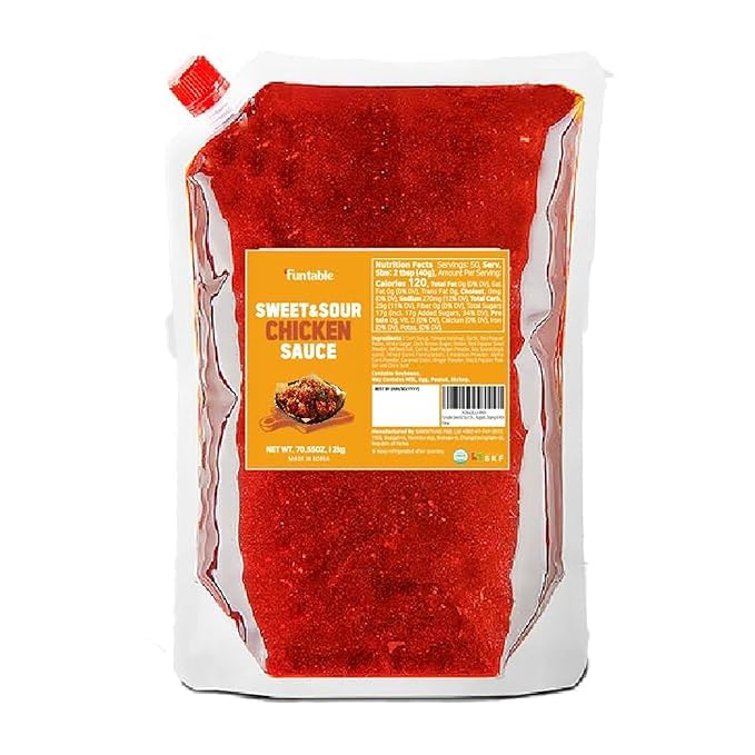 Funtable Sweet & Sour Chicken Sauce - Korean-Style Glaze, 0.55 gal | Bulk Sticky, Savory Condiment for Fried Wings, Nuggets, BBQ and Dipping; Ready-to-Use for Restaurants, Parties and Catering