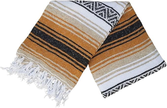 Open Road Goods Bulk Falsa Blankets - Handwoven Authentic Mexican Falsa - Great for Weddings, Yoga, Beach, Picnics, or Mexican Throw! (Tan/Yellow, 7 Pack)