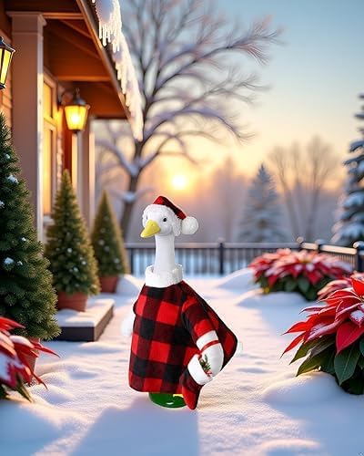 Porch Goose Christmas Outfits, Red and Black Buffalo Plaid Goose Clothes, Cute Goose Costume for 23" Geese Outdoor Patio Yard Decoration