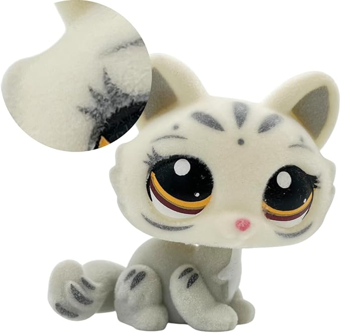 Custom Flocked Pet Shop Toy Fuzzy Animal Figure Short Hair Cat Kitty Kitten Deer OOAK (White #3585)