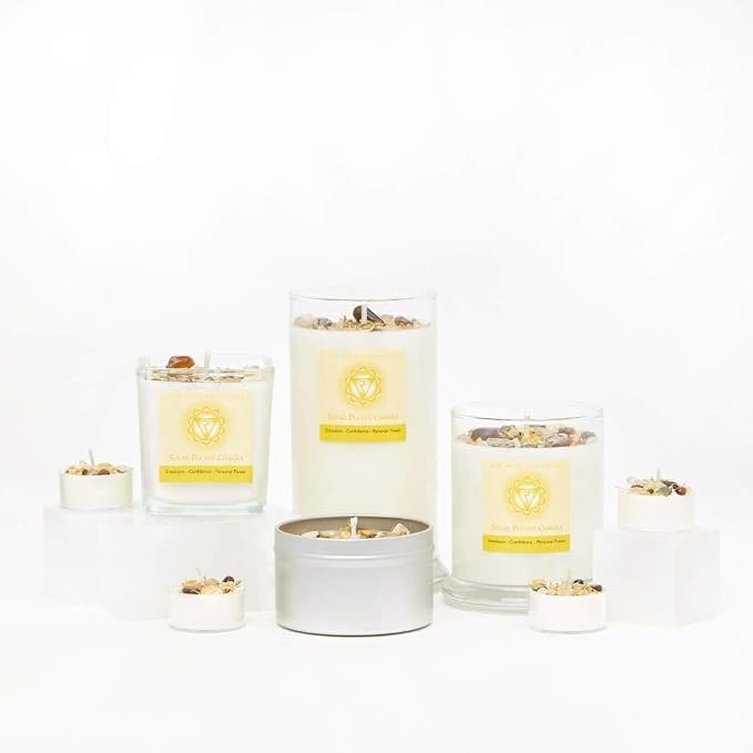 Solar Plexus Chakra Candle by New Moon Beginnings - Chakra Candles - Dried Flower, Herb, & Crystal Candles - Aromatherapy Candles - Soy Candle