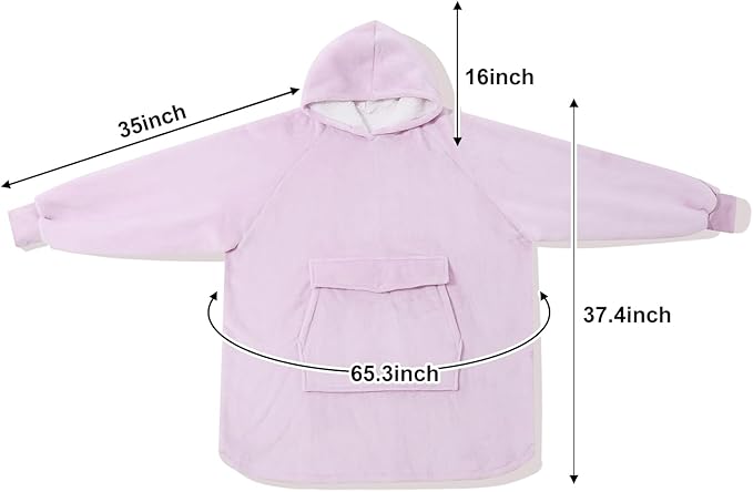 Krifey Wearable Blanket Hoodie, Oversized Sherpa Fleece Sweatshirt with Giant Pocket, Birthday Gifts for Women, Mom, Sister, Whisper Lavender