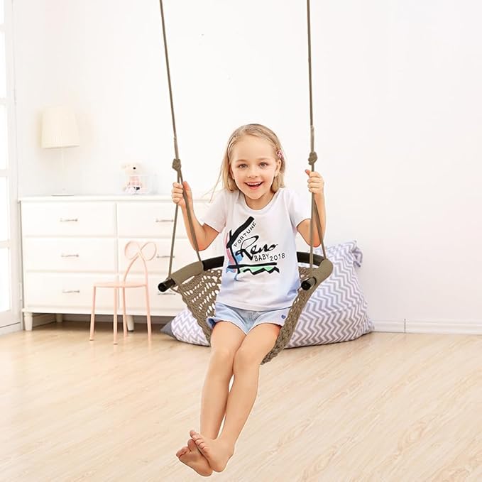Hand-Knitting Toddler Swing, Swing Seat for Kids with Adjustable Ropes, Little tikes Swings Set, for Outdoor Indoor, Playground, Backyard (Brown-2 Pack)