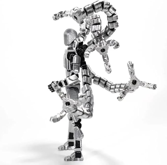 T13 3D Action Figure Set (Assembly Completed) 2 Pcs, 3D Printed Multi-Jointed, Titan 13 Action Figures, Multi-Articular Lucky Mobile Robot Nova,Desktop Decorations for Game Lovers Toys (Sliver Gold)