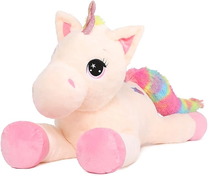 Tezituor 32in Unicorn Plush Toys,Beige Giant Unicorn Stuffed Animals,Lovely Plushies Birthday Decorations for Girls,Big Unicorns Gifts for Children