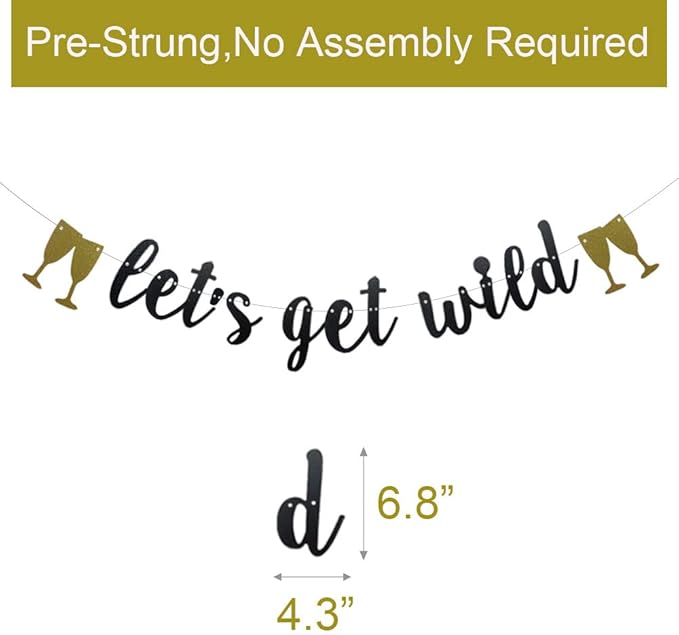 Let's Get Wild Banner,Black Glitter Paper Party Decorations for Graduation/Bachelorette/Girls Night/Fiesta/Birthday Party Supplies,Letters Black,Betteryanzi