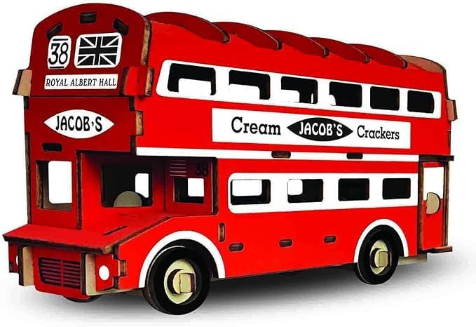3D Adult and Children's Wooden Puzzle, 3D Puzzle, 3D Camping car Wooden, Puzzle Model, Manual Assembly, Hands-on Practice of Thinking, DIY Home Decoration, (Double-Decker Bus)