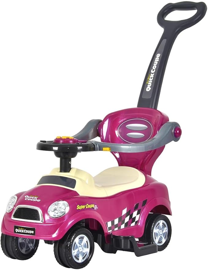 ChromeWheels 3 in 1 Ride on Push Car for Toddlers with Removable Handle/Guardrails/Pedal, Horn, Music, Under Seat Storage (Purple)