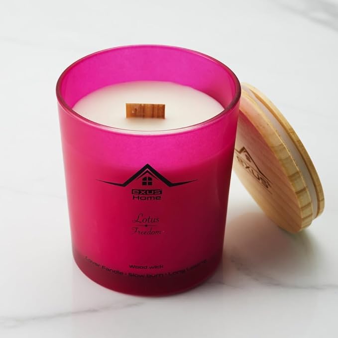 Exus Hand Crafted, Soy Wax, Wood Wick, Aromatic Candle. Non-Toxic (Lotus/Freedom)