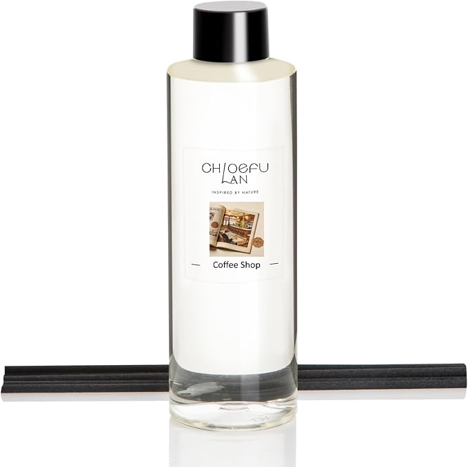 Coffee Shop Reéd Diffuser Refill 200ml/6.76 fl oz, Natural Essential Scented Oil, Best for Aromatherapy, SPA and Home, 0% Alcohol, Free Set of Sticks