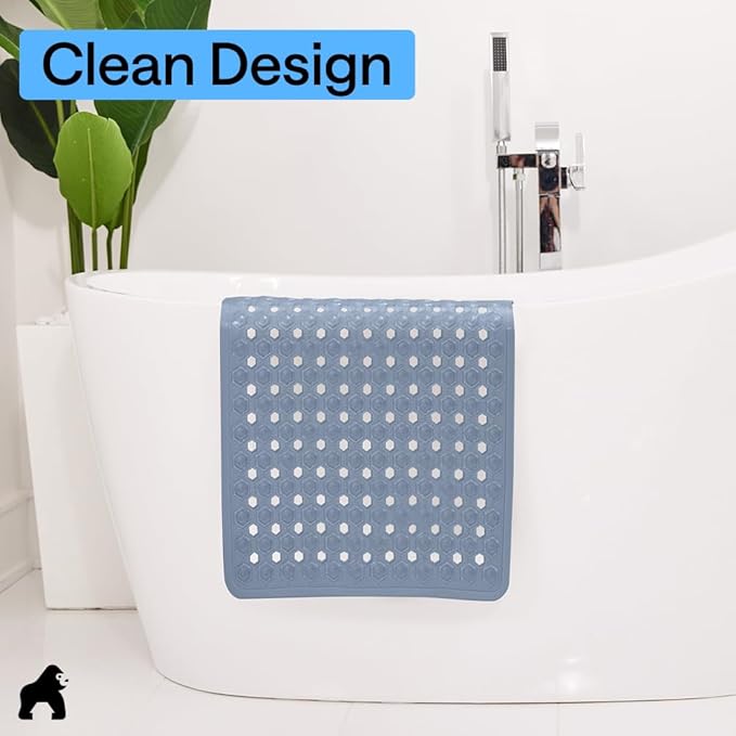 GORILLA GRIP Patented Square Shower Stall Mat, Small Bathtub Floor Mats for Stand Up Showers, Suction Cups and Drain Holes, Machine Wash, Soft on Feet, Bathroom Accessories 21x21 Inch, Sky Blue Opaque