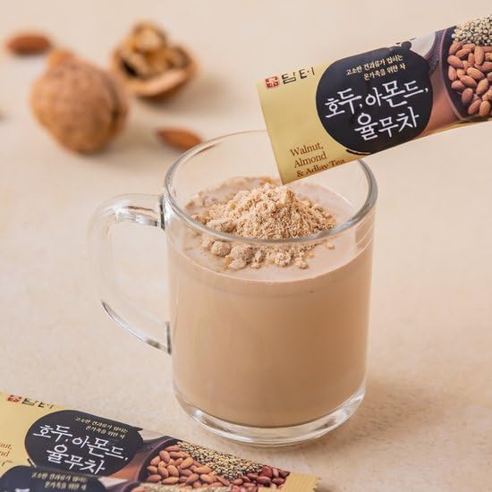 Damtuh Walnut Almond Adlay Tea Zero Sugar Drink Mix – Korean Yulmu Cha (Job’s Tears) Roasted Grain Nut Latte-Style Powder, Sweetened with Stevia, Caffeine-Free, 18g x 40 Sticks