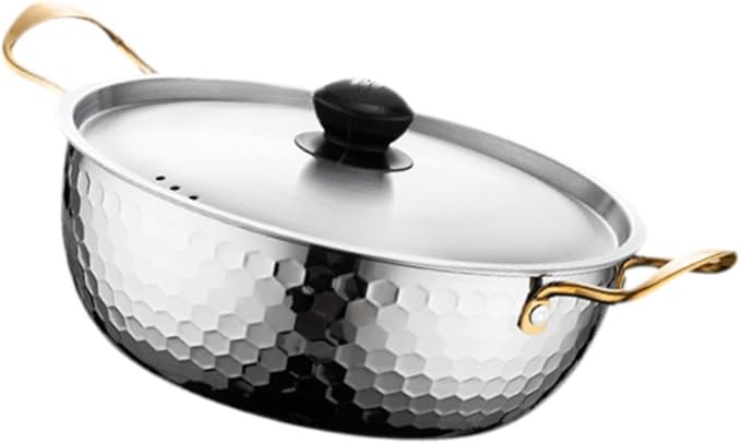 Korea Ramen Pot Stockpot Practical Stainless Steel with Lid Soup Pot Saucepan for Backyard Parties Hiking Picnic Pasta Curry, 22cm Argent