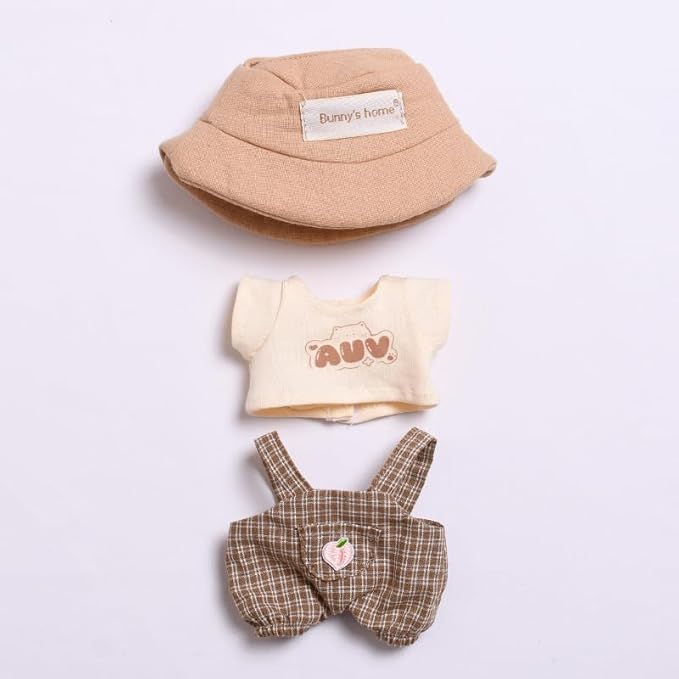 Clothes for 17cm Doll Overalls&hat Clothes Accessories(No Doll), Cute Outfit Suitable for 6.69inch (17cm) Doll Soft Cotton Clothing Replacement