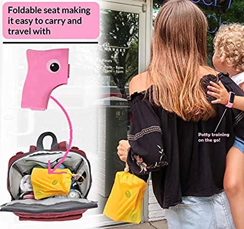 Toilet Potty Training Seat Cover, Travel Toilet Seat, Folding Non Slip Silicone Pads, Travel Portable Reusable Kids Toddlers Boys Girls, Carry Bag (Pink)