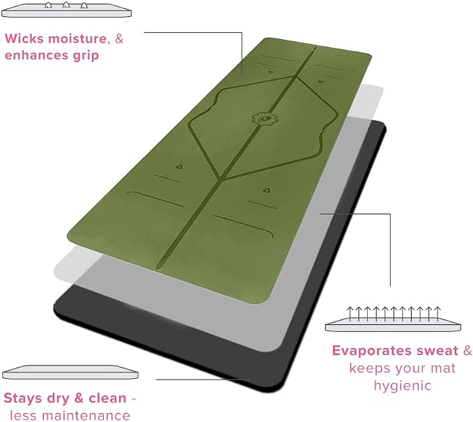 Liforme Original Yoga Mat – Free Yoga Bag Included - Patented Alignment System, Warrior-like Grip, Non-slip, Eco-friendly, sweat-resistant, long, wide, 4.2mm thick mat for comfort