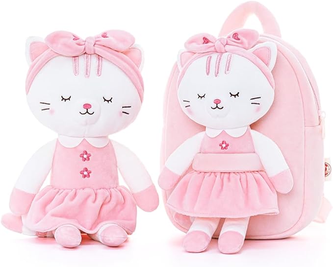 Lazada Cat Toddler Backpack Kitty Kids Backpacks for Girls with Detachable White Cat Toy 9" Age 2+