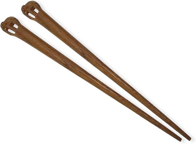 Wooden Chopsticks 9¼" Long Teak Wood Chopstick With Handcarved Elephant Top Eating Utensils Oriental Cutlery Asian Tableware Decorative Dinnerware to Serve Chinese Japanese Korean Food