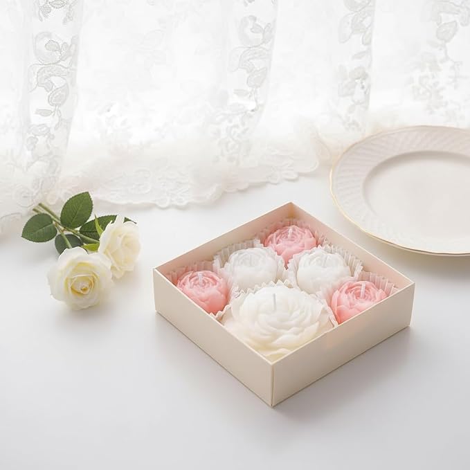 Flower Candles, Rose Peony Scented Floral Candle(White & Pink) | 6-Pack Handmade Aromatherapy for Spa Party Wedding Home Decor