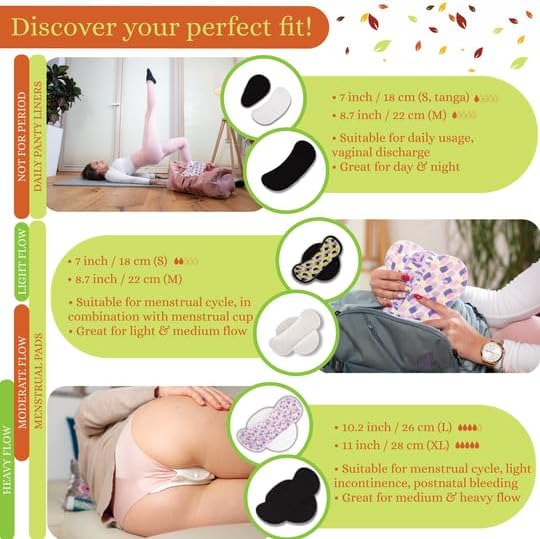 Non-Slip (Premium) Reusable Organic Panty Liners for Women & Teens (Medium 7-Pack) – Breathable High-Temp Washable Cotton Cloth Panty Liners for Vaginal Discharge – Keep You Fresh & Dry for Daily Use