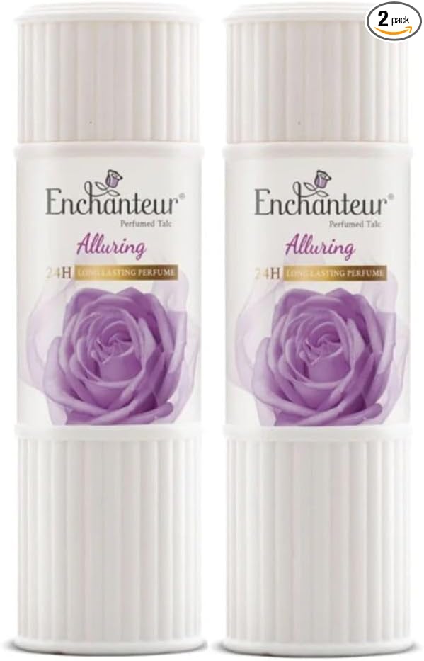 Ench Antaur Perfumed Talcum Powder, Floral French Fragrance for Women, Refreshing & Soothing, Fine Texture, Absorbs Moisture & Prevents Odour, 75g Travel Size, Pack of 2 (Alluring)