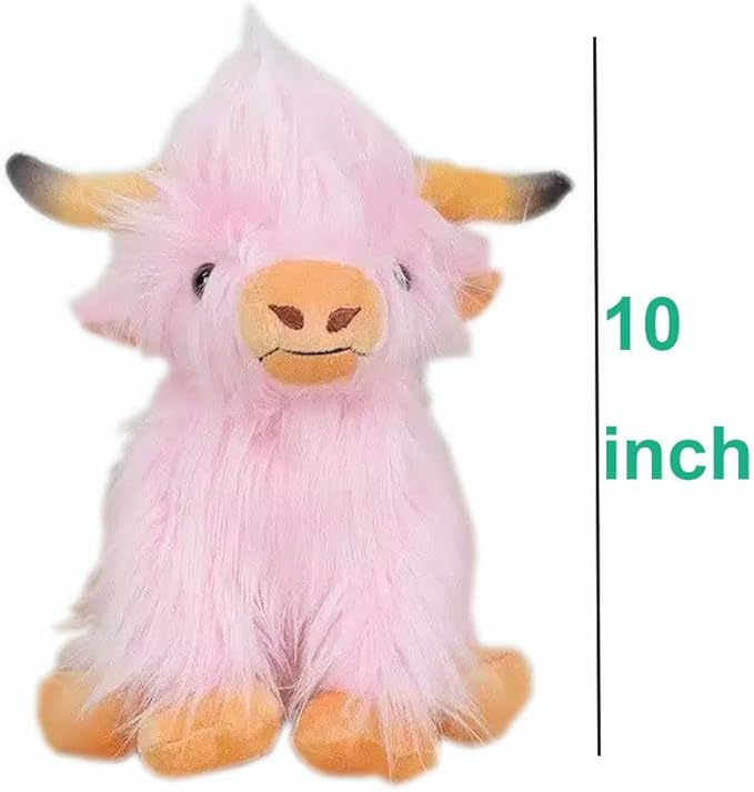 Highland Cow Stuffed Animal Cute Highland Cow Plush Doll Toy 10 inch for Girls Boys Christmas (Highland Cow Pink)