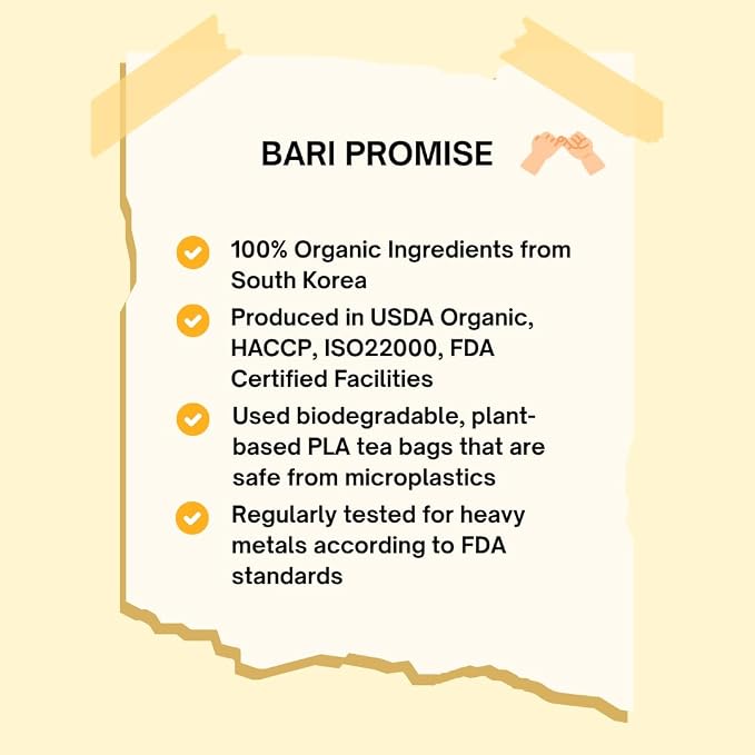 BARI Organic Baby Barley Tea – Baby Tea for the Whole Family | Korean Boricha, Caffeine-Free, No Sugar, Heavy Metal Tested | 20 Tea Bags