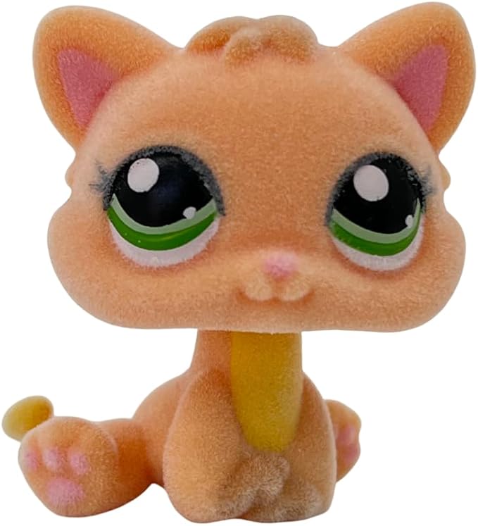 Custom Flocked Pet Shop Toy Fuzzy Animal Figure Short Hair Cat Kitty Kitten Deer OOAK (Yellow #1691)
