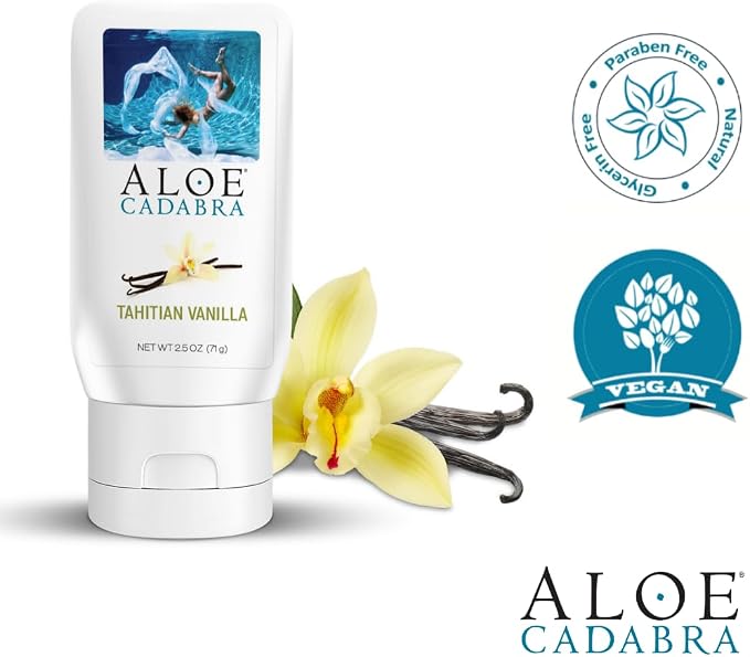 Aloe Cadabra Flavored Vaginal Moisturizer, Organic Edible Aloe, Non-Staining, pH Balanced, Toy Compatible (Tahitian Vanilla, 2.5 Ounces, 1 Pack)