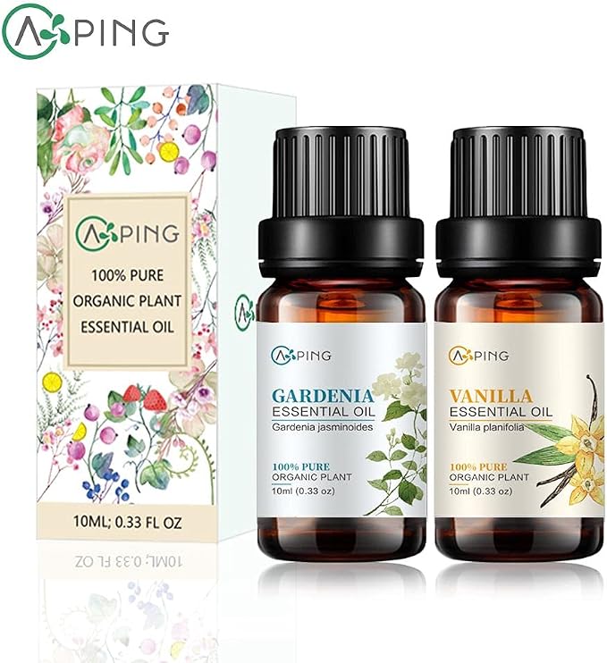 Gardenia & Vanilla Essential Oils - 100% Pure Organic Natural Plant Oils for Diffuser, Aroma, Spa, Massage, Yoga, Perfume, 2x10ML