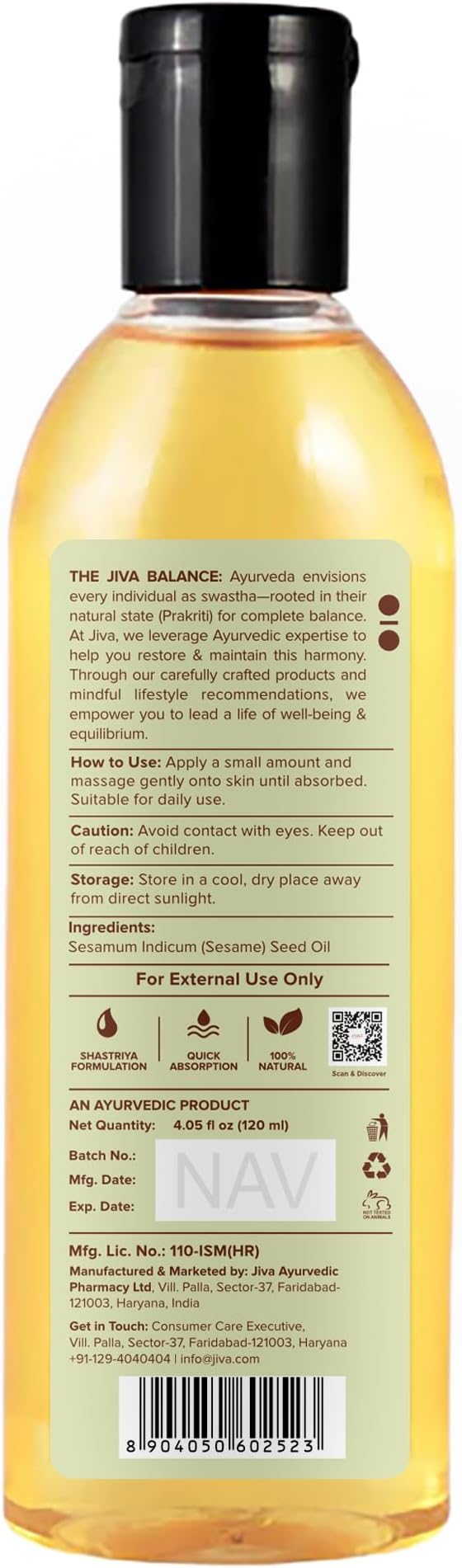 Jiva Ayurveda Til Oil (120 ml, Pack of 2) | Traditional Sesame Massage Oil with Herbal Extracts | Supports Joint & Muscle Comfort, Flexibility & Relaxation