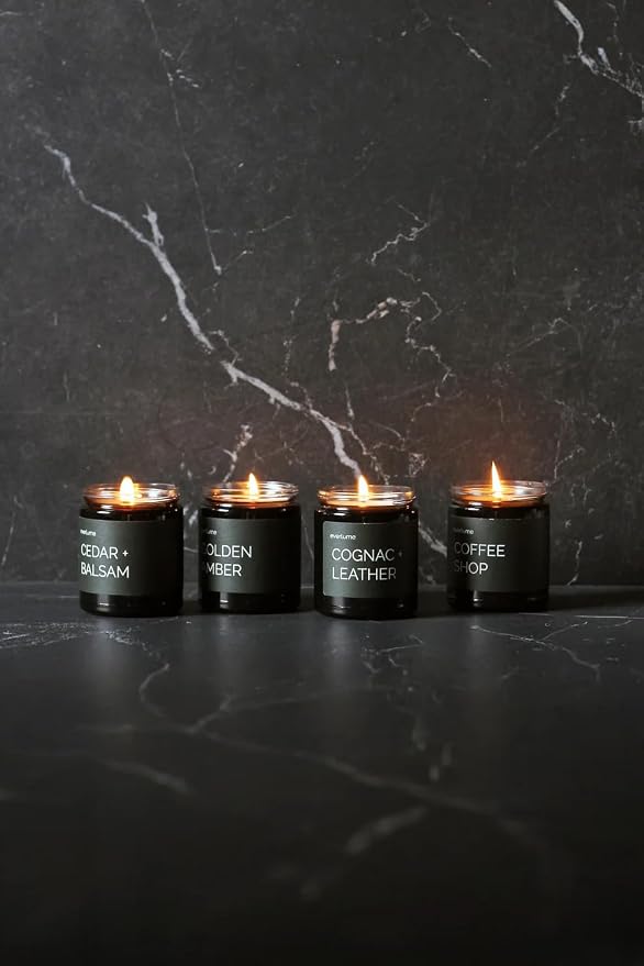 Premium Soy Wax Candle | Highly Scented Black Glass Jar Candles | Long Lasting, Clean Burn | 8 oz | Gifts for Man and Woman | Made in USA (Santal)
