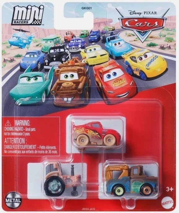 Mattel Cars Mini Racers, Die-Cast Vehicle Set, 3 Pack (Goin Tractor Tippin - Muddy Lightning McQueen Mater Tractor)