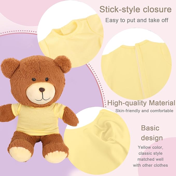 8-Pack Yellow Blank T-Shirts for 17-18 Inch Bears | Thick DIY Stuffed Animal Canvas Clothes (Yellow)