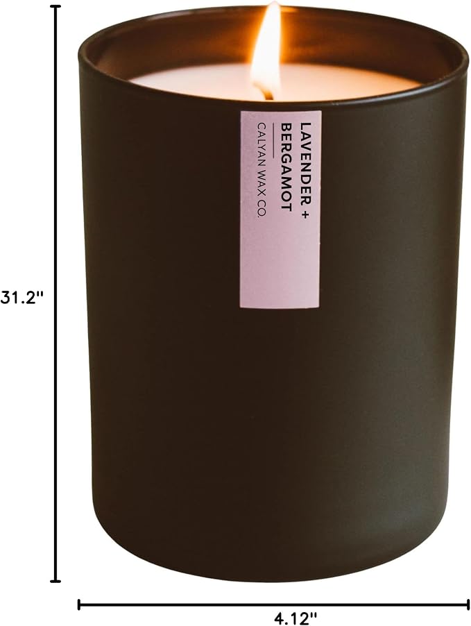 Calyan Wax Co. Lavender & Bergamot Scented Candle - 75 Hour Burn - Luxury Clean Soy Wax Candles - Long Lasting Black Tumbler Jar Candle for Home - 10.2oz