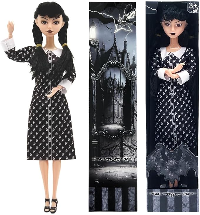 Dumwick 11.5'' Adams Doll with Gift Box, High Heels, Black Dress, and Hair, Perfect Christmas and Birthdays Toy Gift for Girls & Fans(B2)