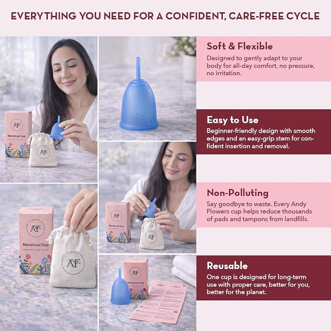 Reusable Menstrual Cup, Medical Grade Silicone Period Cup for Women & Beginners, Eco-Friendly Feminine Hygiene, Leak-Free Comfort for Up to 12 Hours (Small & Large) (Pink, Small)