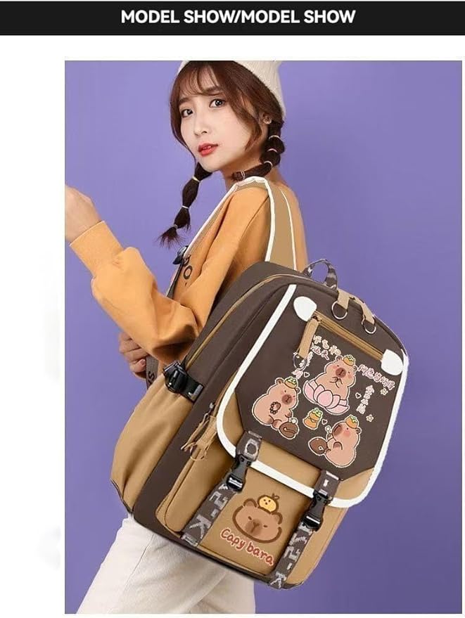 Kapibara Capybara Cartoon Backpack Gift Large Capacity Waterproof Kapibara stuff kawaii backpack with pins and Accessories (pattern 18)
