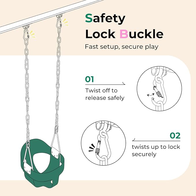 DECORLIFE Toddler Swing, Baby Swing Outdoor –High Back Full Bucket Swing Set, 330lb Capacity, Safety Design, Plastic-Coated Chains and Quick-Snap Carabiners for Backyard, Playground