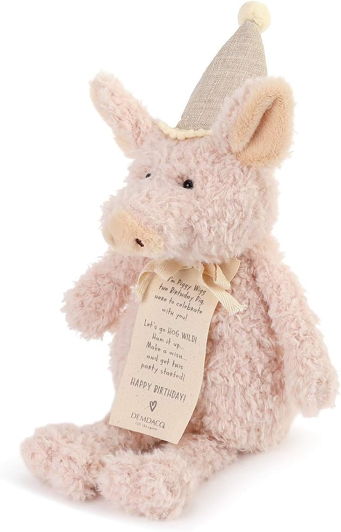 DEMDACO Piggy Wigg The Birthday Pig Baby Pink 12 inch Plush Fabric Stuffed Figure Toy