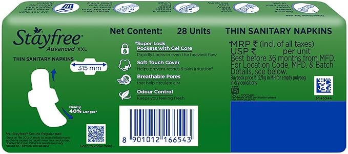 Stayfree Advanced Ultra-Comfort Napkins with Wings - 28 Pads (Extra Large)