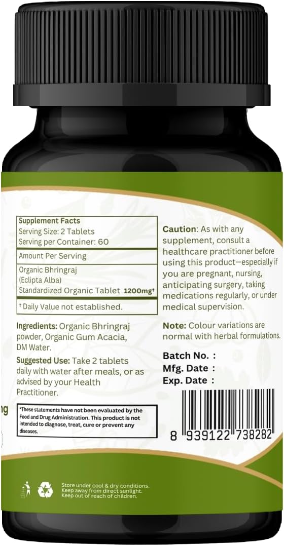 Bhringraj 120 Tablets | Eclipta Alba (Bhringraj) | USDA Organic Certified | Ayurvedic Hair Care* | Organic and Natural 120tab - Pack of 2